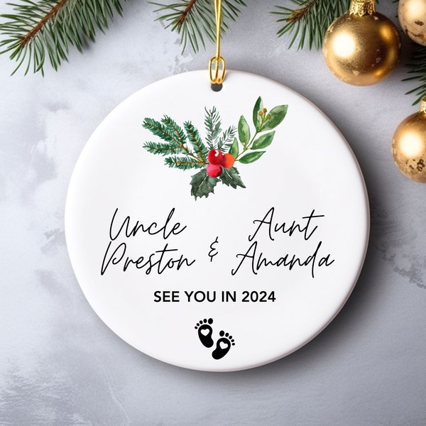 Aunt and Uncle Pregnancy Announcement Christmas Ornament, New Auntie, New Uncle Pregnancy Reveal, Xmas Gift for Soon to Be Aunt and Uncle