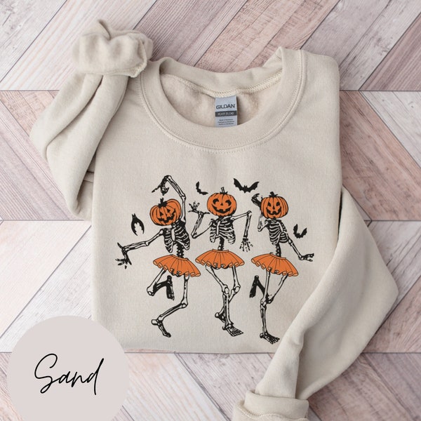 Funny Dancing Skeletons in Tutus Halloween Sweatshirt, Halloween Sweater Women, Spooky Season, Ballerina Skeleton Sweatshirt, Halloween Gift