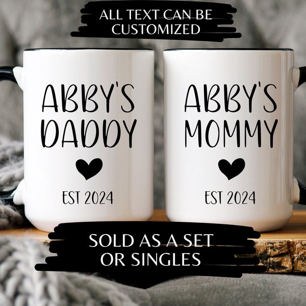 Personalized New Mommy & Daddy Coffee Mug Set Gift for New Mom and Dad, New Mom, New Dad Gift, Coffee Mugs for New Parents, New Parent Gift
