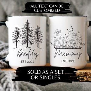 New Daddy and New Mommy Coffee Mug Trees and Flowers Gift Set Nature Gift for New Parents Parent to Be Mugs Soon to Be Parents New Baby Gift