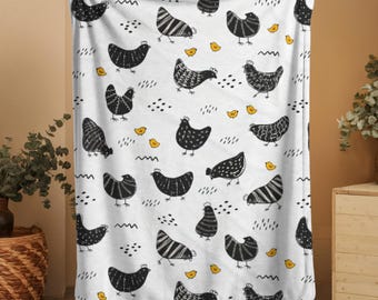 Coperta con graziosi polli, coperta in velluto di peluche, arredamento in stile fattoria, casa colonica, arredamento per la casa per gli amanti dei polli, regalo per la mamma di polli, regalo per polli