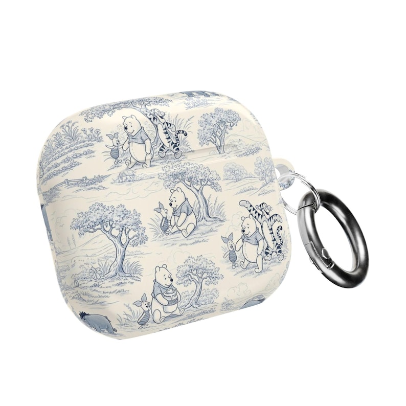 Blue Toile Winnie the Pooh Bear AirPods Case Vintage Storybook Protective Cover Classic Pooh Bear Woodland Style Case for AirPods image 3