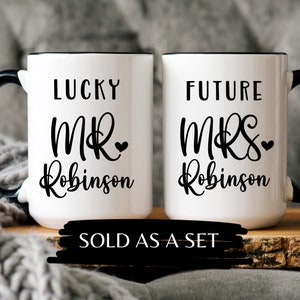 Personalized Lucky Mr and Future Mrs Coffee Mugs, Custom Mr Mrs Coffee Mugs, Husband and Wife Mugs, New Bride and Groom Set, Engagement Gift