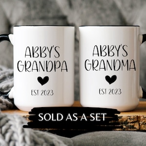 Personalized New Grandpa & Grandma Coffee Mug Set Gift for New Grandparents, New Grandma and Grandpa Gift, Coffee Mugs for New Grandparents