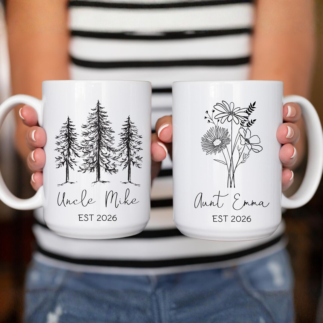 Aunt and Uncle Pregnancy Announcement Mug Set Trees Floral Nature ...