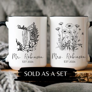 Personalized Mr and Mrs Coffee Mugs, Custom Mr Mrs Coffee Mugs, Husband and Wife Mugs, New Bride and Groom Set, Wedding Gift, New wife Gift