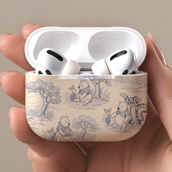 Blue Toile Winnie the Pooh Bear AirPods Case Vintage Storybook Protective Cover Classic Pooh Bear Woodland Style Case for AirPods