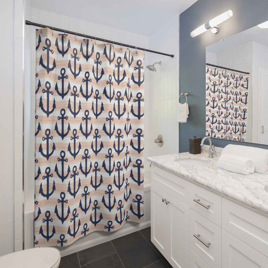 Nautical Anchor Shower Curtains Whimsical Beach Bathroom Etsy