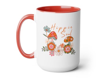Caneca de café com alma hippie: xícara de cerâmica psicodélica dos anos 60