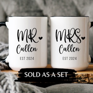 Personalized Mr and Mrs Coffee Mugs, Custom Mr Mrs Coffee Mugs, Husband and Wife Mugs, New Bride and Groom Set, Wedding Gift, New wife Gift