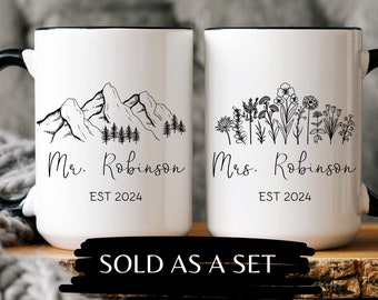 Personalized Mr and Mrs Coffee Mugs, Custom Mr Mrs Coffee Mugs, Husband and Wife Mugs, New Bride and Groom Set, Wedding Gift, New wife Gift