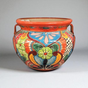 Extra Large Handcrafted Michoacana Talavera Planter Pot Colorful Hand Painted Mexican Clay Pottery