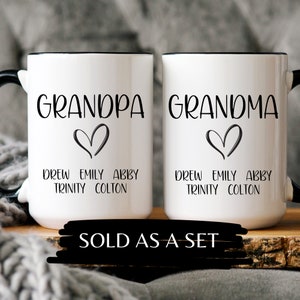 Custom Grandparent Mug Set from Grandkids, Coffee Mugs for Grandma and Grandpa, Christmas Gift Grandparent, Grandmother and Grandfather Mugs