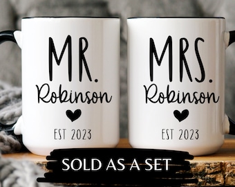 Personalized Mr and Mrs Coffee Mugs, Custom Mr Mrs Coffee Mugs, Husband and Wife Mugs, New Bride and Groom Set, Wedding Gift, New wife Gift