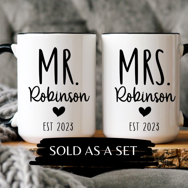 Personalized Mr and Mrs Coffee Mugs, Custom Mr Mrs Coffee Mugs, Husband and Wife Mugs, New Bride and Groom Set, Wedding Gift, New wife Gift