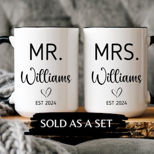 Personalized Mr and Mrs Coffee Mugs, Custom Mr Mrs Coffee Mugs, Husband and Wife Mugs, New Bride and Groom Set, Wedding Gift, New wife Gift