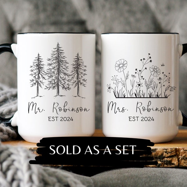 Personalized Mr and Mrs Coffee Mugs, Custom Mr Mrs Coffee Mugs, Husband and Wife Mugs, New Bride and Groom Set, Wedding Gift, New wife Gift