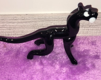 Panther figure made in glass, handmade gift,beautiful cat, collectible art, home decor, garden decoration, gift for her, gift for him