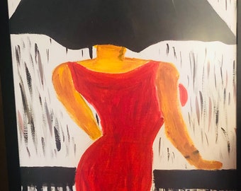 Lady in red acrylic painting, large painting, home decor painting, living room picture, 80*60 , handmade gift