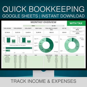 Modello di contabilità per Google Fogli, foglio di calcolo per la contabilità delle piccole imprese, strumento di monitoraggio delle entrate e delle uscite fiscali, download digitale del pianificatore finanziario