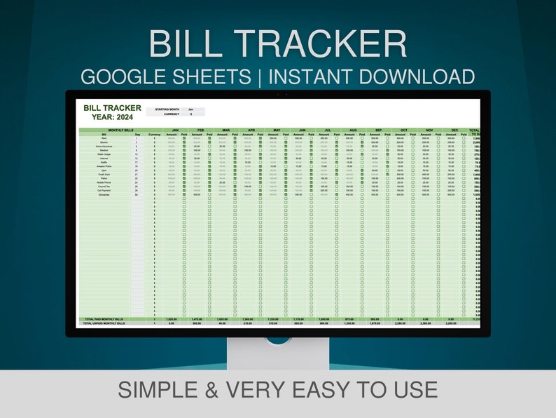 Bill Tracker Template Google Sheets, Annual Bill Payment Spreadsheet ...