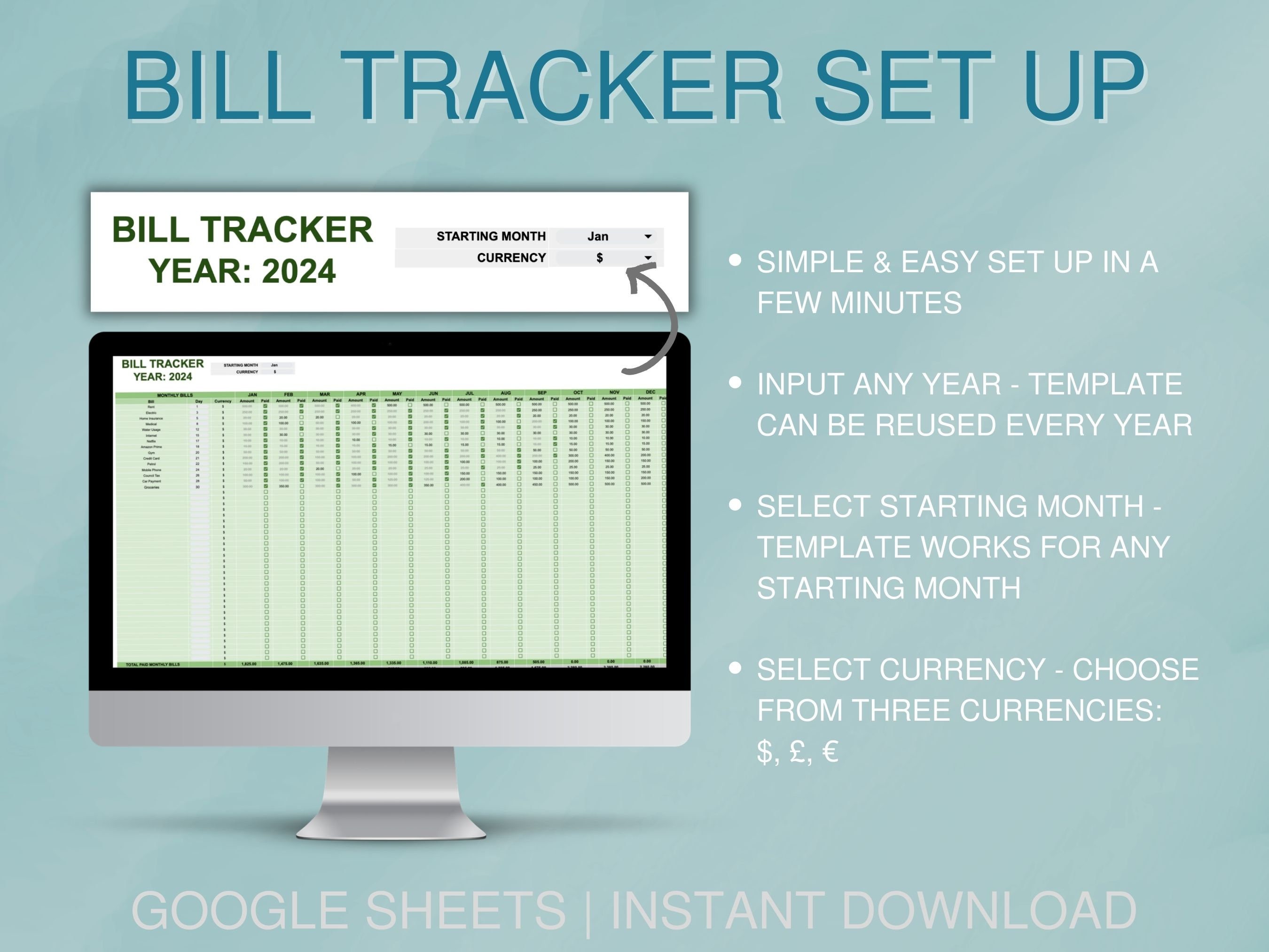 Bill Tracker Template Google Sheets, Annual Bill Payment Spreadsheet ...