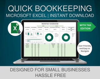 Business Bookkeeping Template, Small Business Finance Tracker, Easy Bookkeeping Microsoft Excel, Financial Planner Spreadsheet, Tax Planner