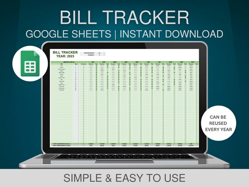 Bill Tracker Template Google Sheets Annual Bill Payment - Etsy
