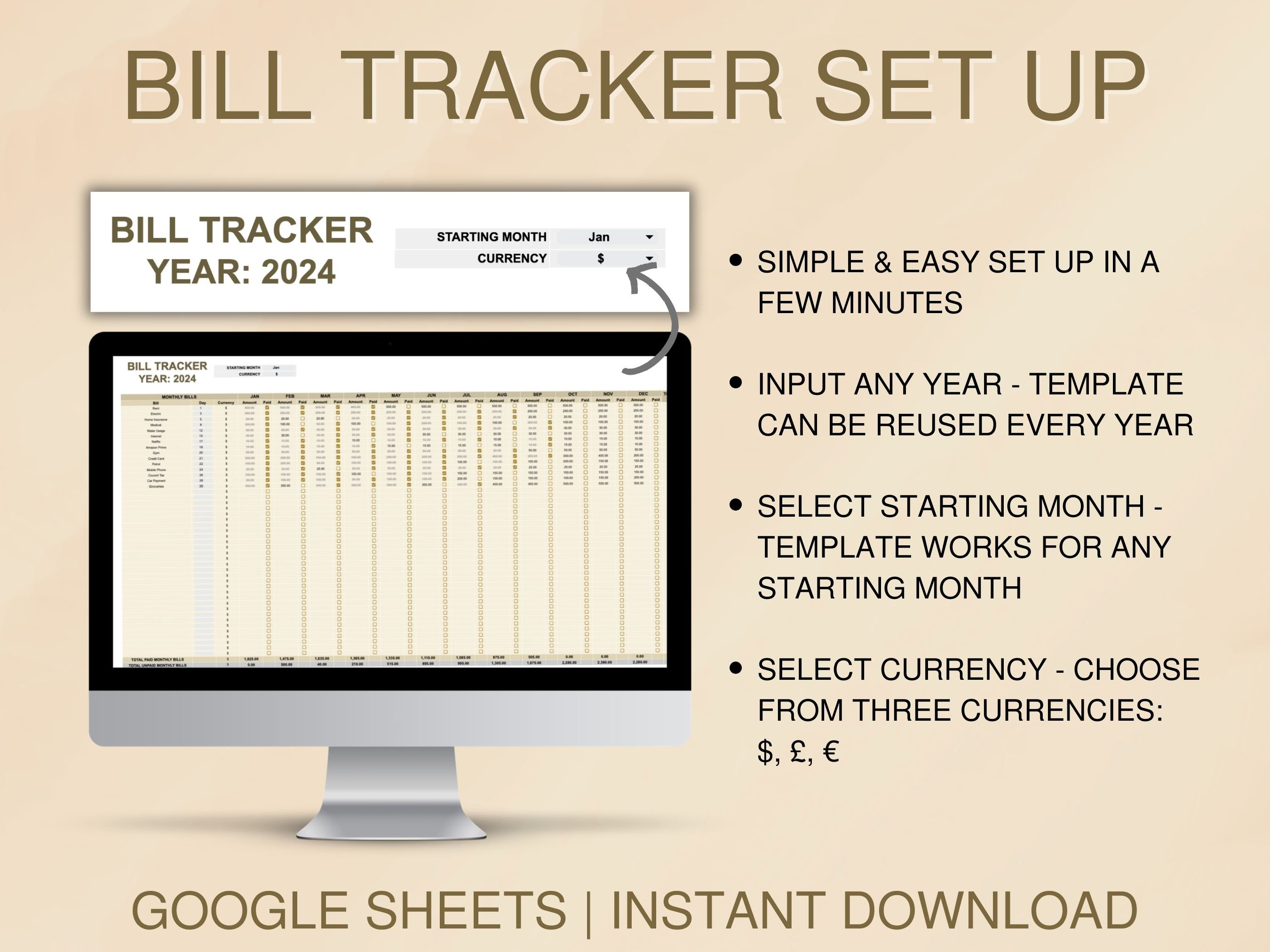 Monthly Bill Tracker Template Google Sheets, Expense Organizer