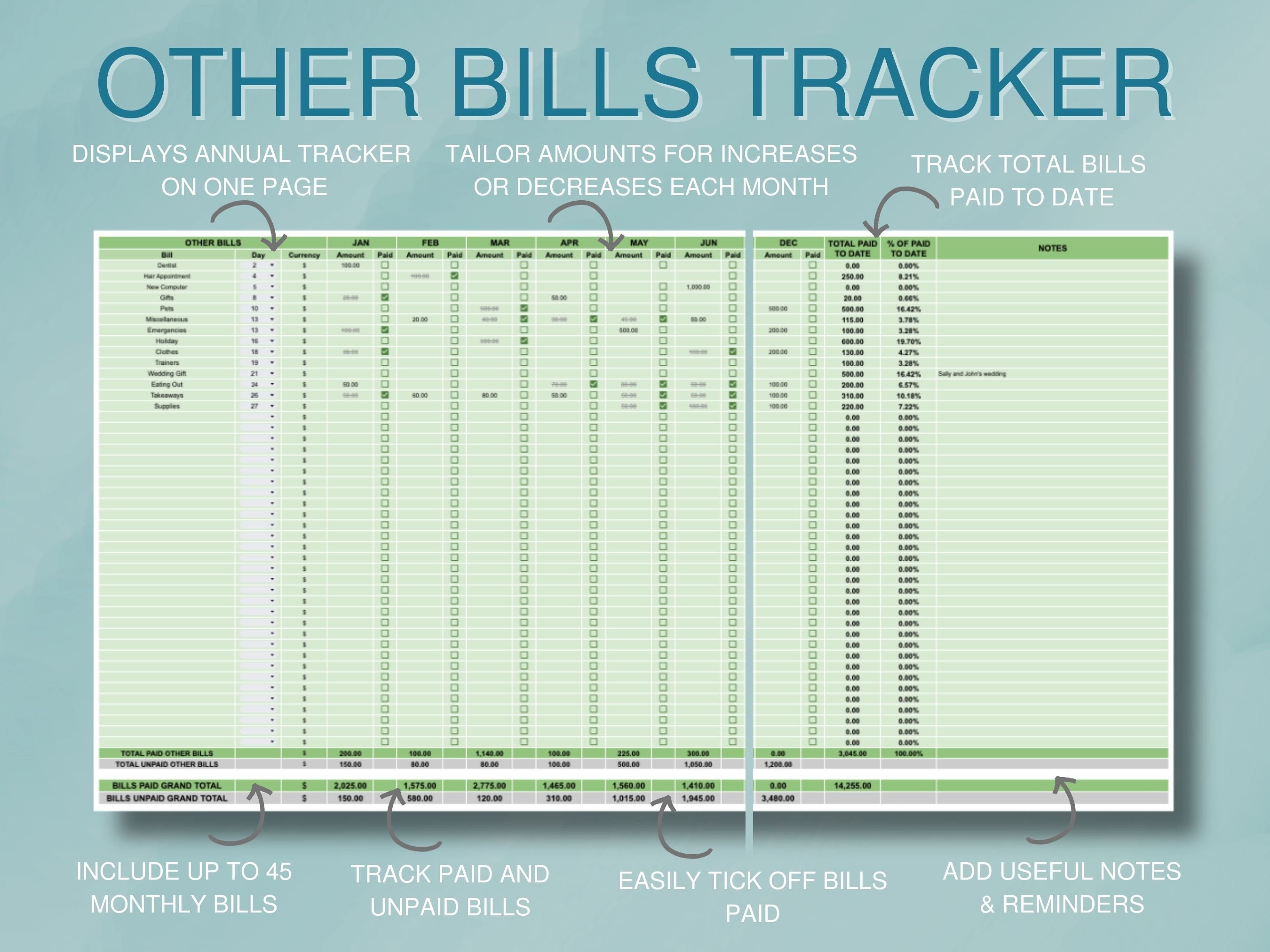 Bill Tracker Template Google Sheets Annual Bill Payment - Etsy