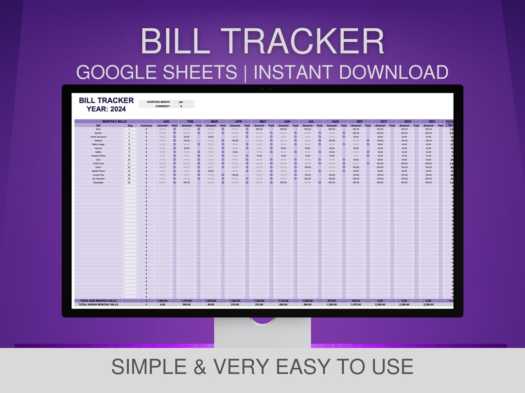 Annual Bill Tracker Template Google Sheets, Bill Payment Spreadsheet ...