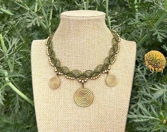 Necklace 'Spiral Garden' | Macrame Choker | Hippie Boho Jewelry | Fairy Core