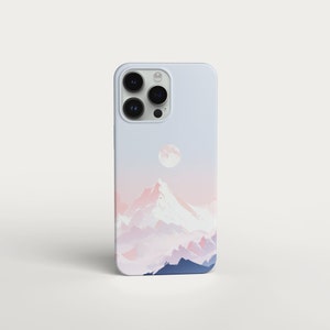 Pink Mountain Moon Phone Case, Aesthetic Phone Case, Mountain Phone Case, Moon Phone Case, Pastel Phone Case for iPhone 7 or above