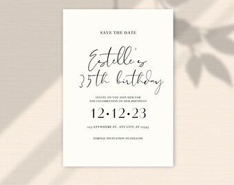Simple Party Invite, Minimalist Birthday Invitation, Adult and Teen Invitation, Editable Woman Birthday invitations, Editable Template