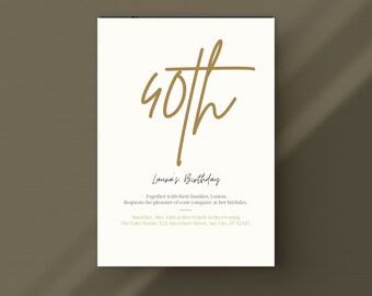 Simple Party Invite,Minimalist Birthday Invitation,Editable Man Birthday Invitation,white Gold invitations,Digital Evite,Editable Template