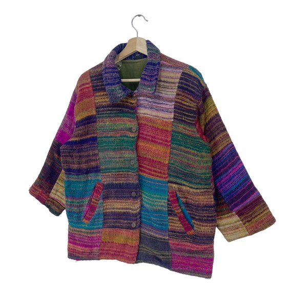 Vintage 80’s Mitra Multicolour Patchwork Wool Fla… - image 6