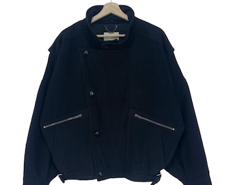 Vintage 90’s Etre 79 Wool Bomber Jacket Button/Zipper Black Wool Bomber Size Medium