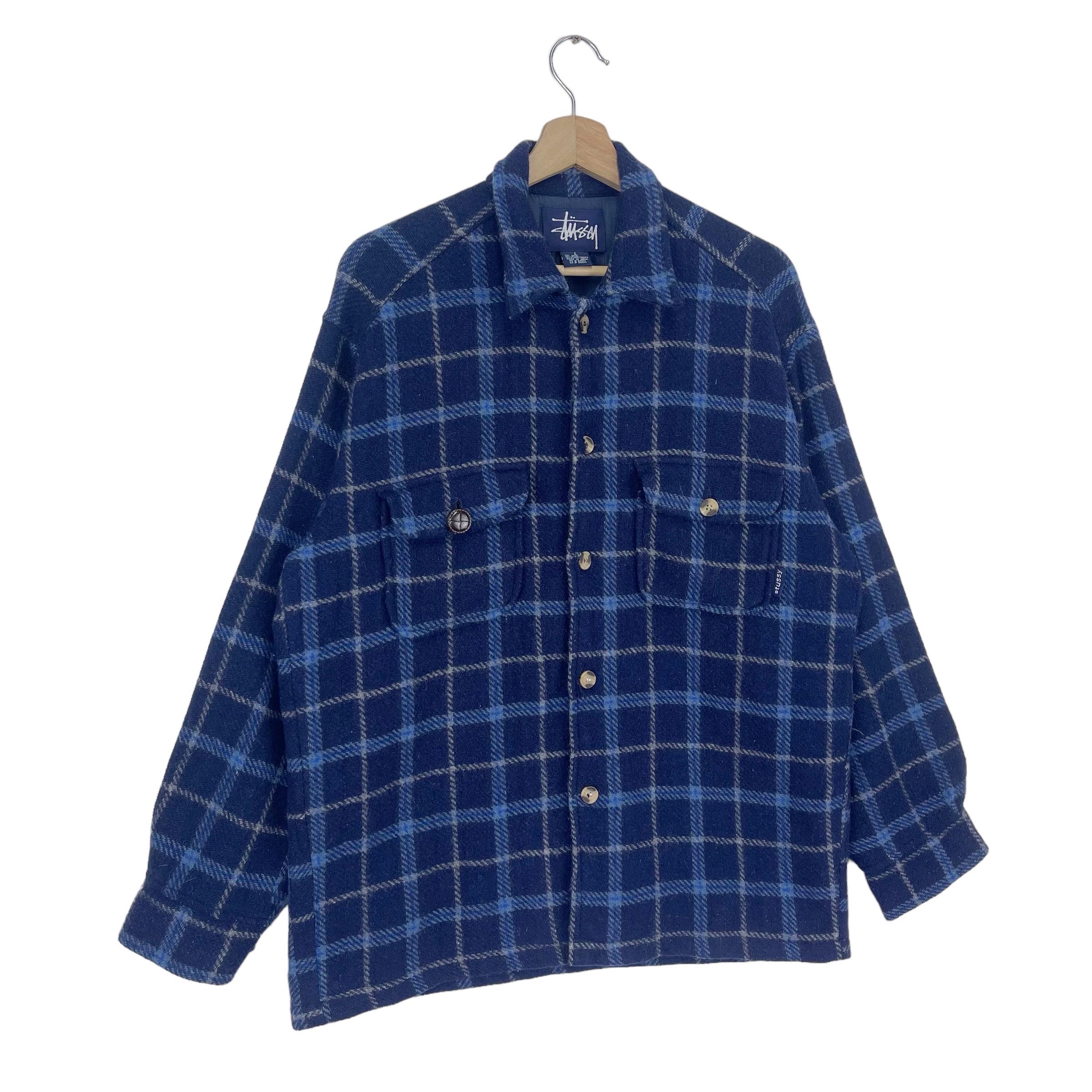 Vintage Stussy Flannel Wool Jacket Button Check Plaid Patch Pocket