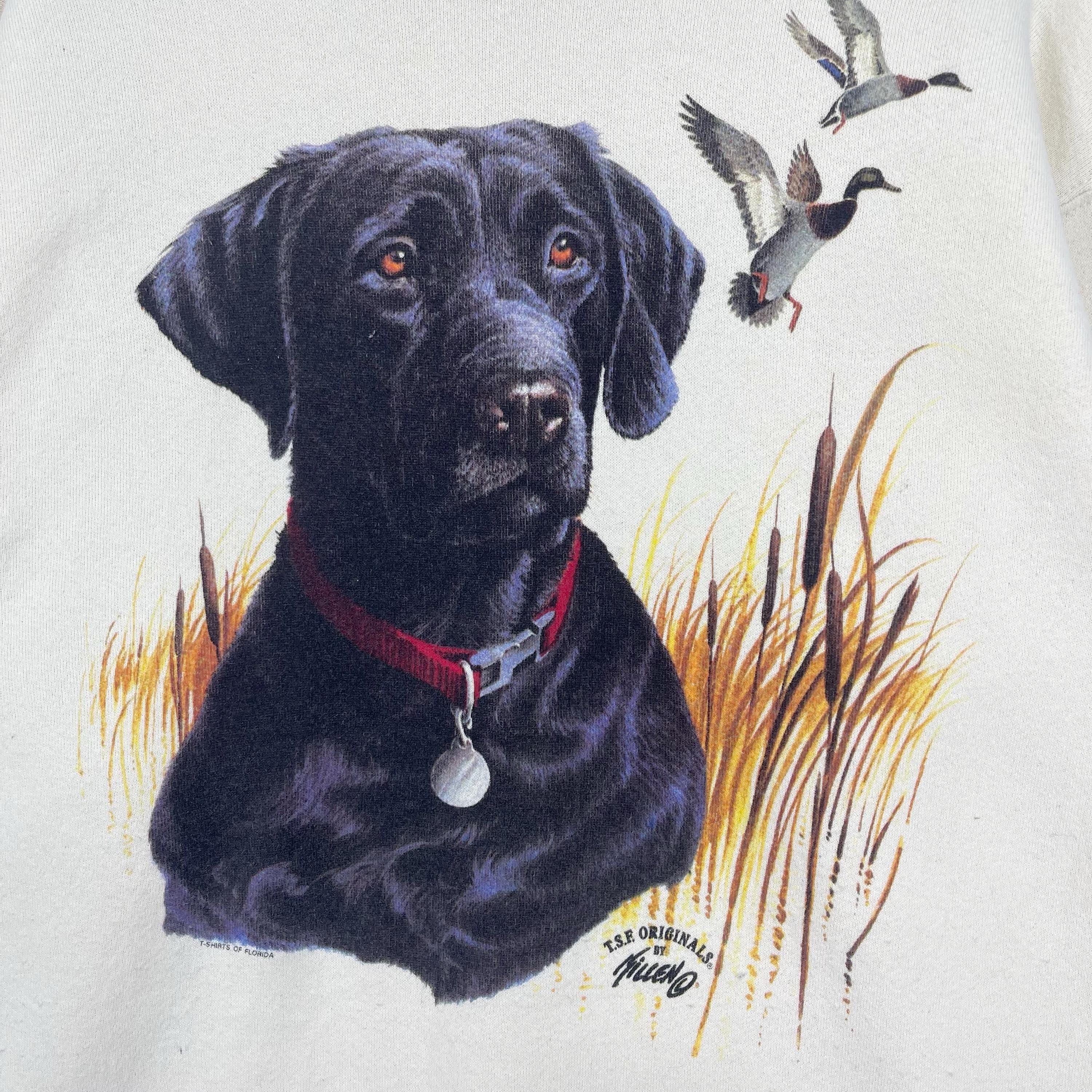 Sweat Vintage Air Waves Années 90 - Motif Chasse, Pêche, Camion, Chiens, Taille M, Gris
