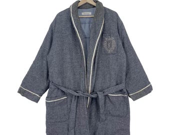 Vintage Yves Saint Lauren grauer Bademantel, gesticktes Logo, YSL