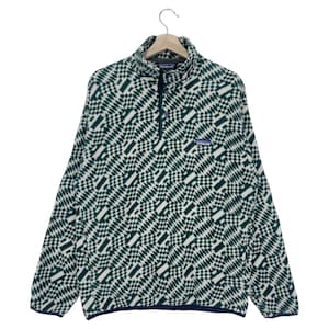 Vintage 1990 Patagonia Fleece Synchilla Aztec Full Print Snap Button Pullover Fleece Outdoorsman Sweater Size Medium Made In USA