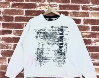 vintage Tony Hawk Crop Top Sweat Ras Du Cou Logo Skateboard/Streetwear Pull Pull Sweat Taille Moyenne