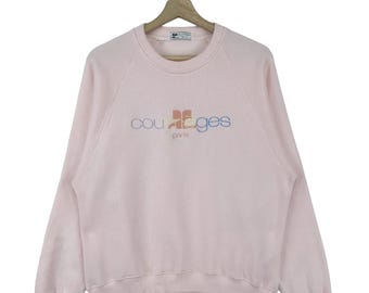 Vintage Courreges Paris Sweatshirt Embroidered Multicolour Big Logo Pullover Sweatshirt Size Medium