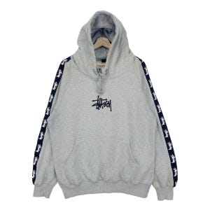 Vintage Stussy Sweatshirt Hoodie Side Tape Logo Streetwear Skateboard Pullover Sweatshirt Size Large