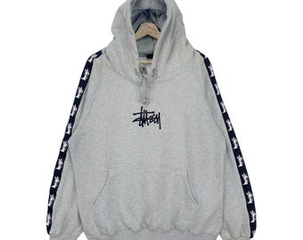 Vintage Stussy Sweatshirt Hoodie Side Tape Logo Streetwear Skateboard Pullover Sweatshirt Size Large
