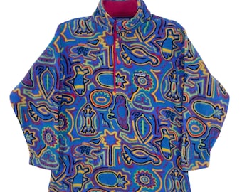 Vintage Patagonia Fleece Art Multicolour Snap Button Pullover Fleece Size Small Made In USA