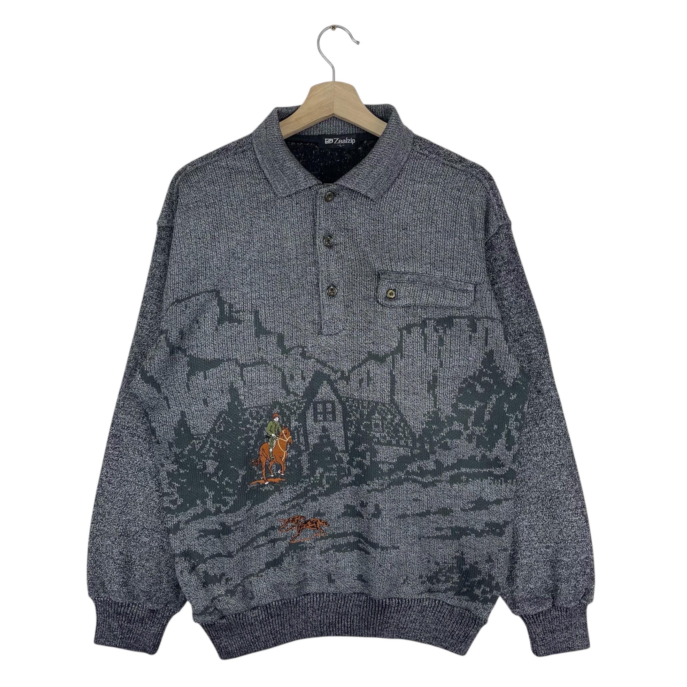 Vintage 90's Knitted Art Sweater Half Button Single Pocket Classic