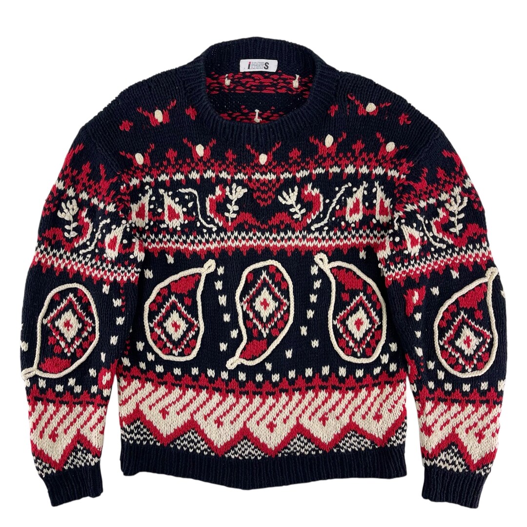 F/W 1989 Issey Miyake Paisley Cable Knitting Sweater Fashion F/W 1989 Issey Miyake Paisley Cable Knitting Sweater Fashion