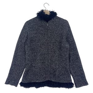 Vintage Lanvin Collection Jacket Zipper Fuzzy Collar Luxury Women Jacket Size Medium