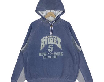 Vintage 90’s Avirex Sweatshirt Hoodie Embroidered Big Logo New York League Pullover Sweatshirt Size Large